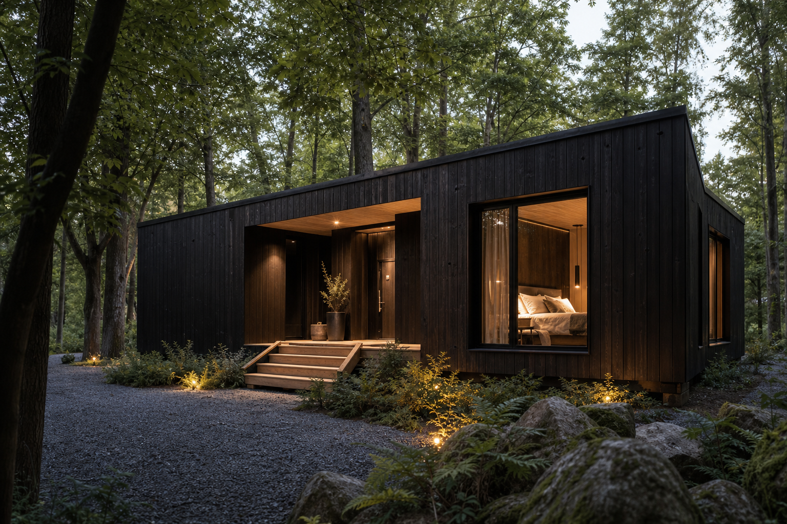 Black Timber Lodge in Forest