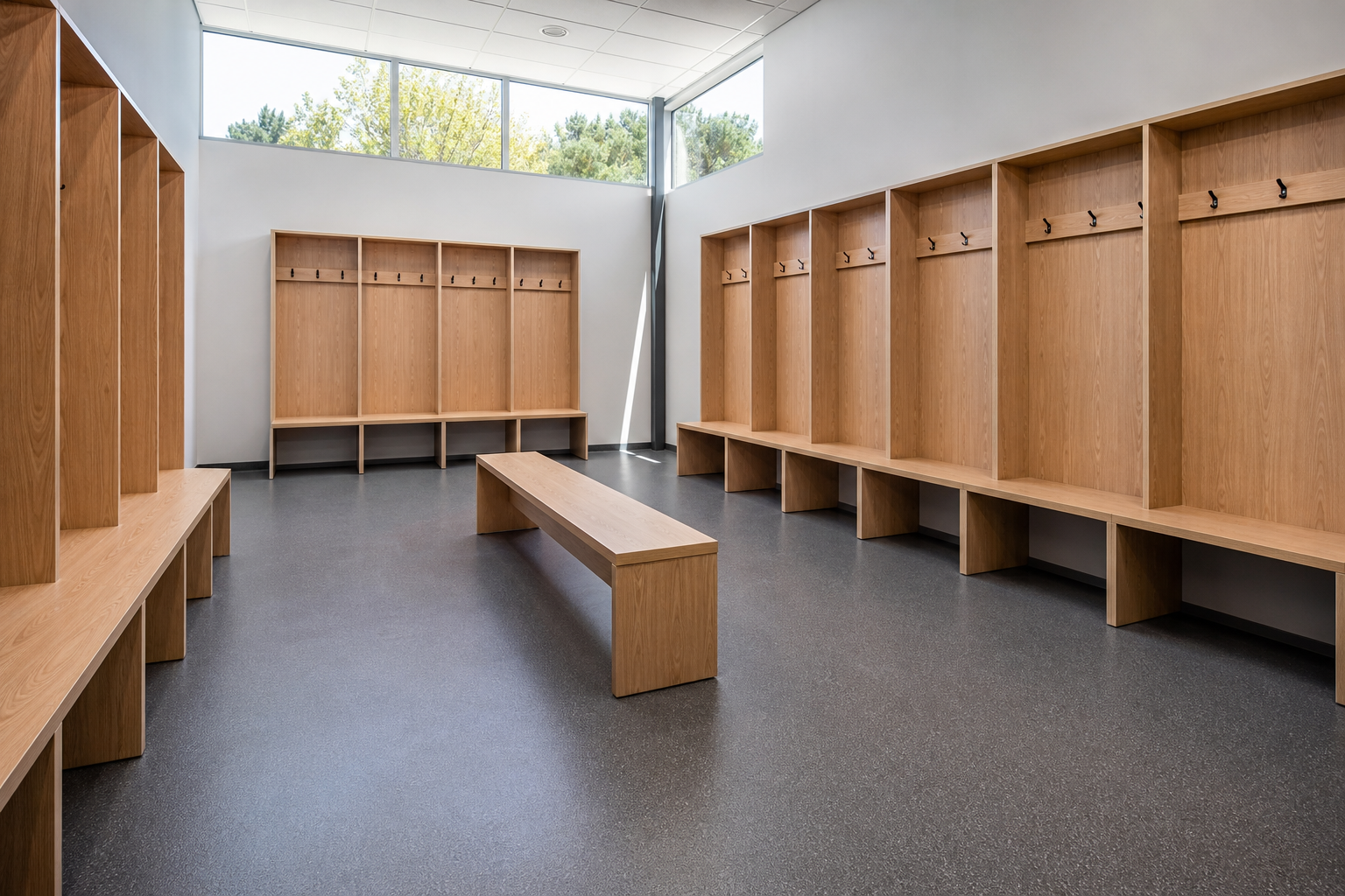Clean Locker Room With High Windows