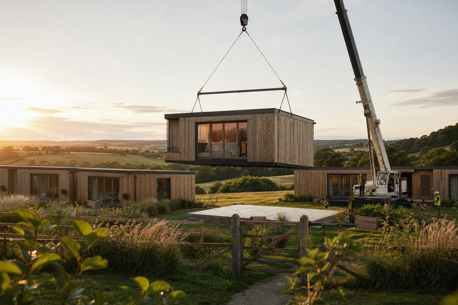 Modular Hotel Delivery In SoHo Farmhouse Landscape