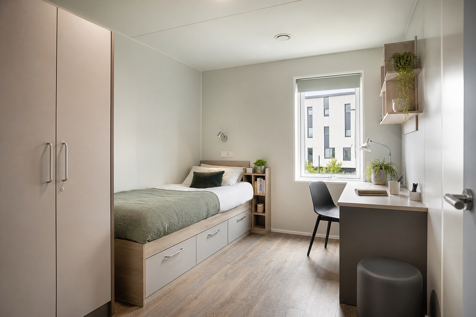 Tidy Modular Student Dorm with Desk and Wardrobe