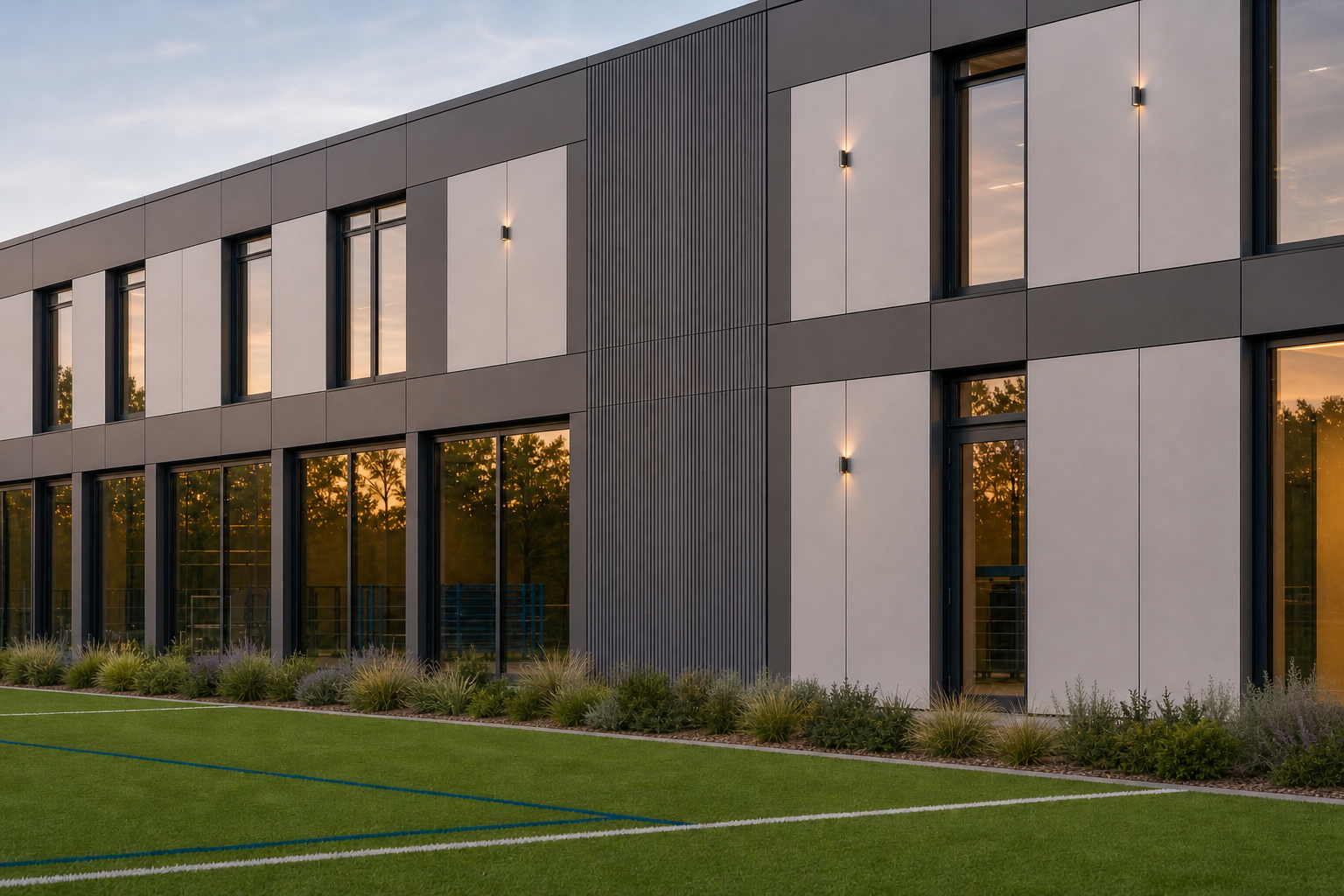 Training Facility With Planted Border And Smaller Windows